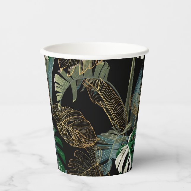 Vintage Tropenpalme, Banane, Pflanze, Golden Pappbecher (Vorderseite)