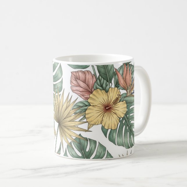 Vintage Tropical Floral Mug, Botanical Hibiscus  Kaffeetasse (VorderseiteRechts)