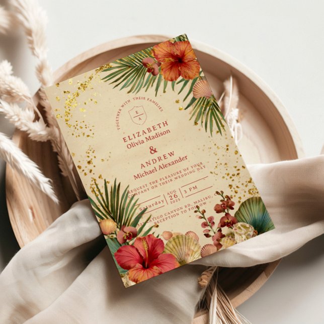 Vintage Tropical Floral Wedding Einladung (Von Creator hochgeladen)
