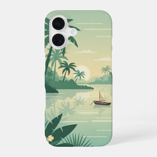 Vintage Tropical Lagoon iPhone 16 Hülle (Rückseite)