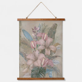 Vintage Tropical Leaves and Flowers Wandteppich Mit Holzrahmen