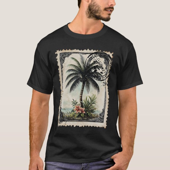 Vintage Tropical Palm Tree Stamp Art T-Shirt (Vorderseite)