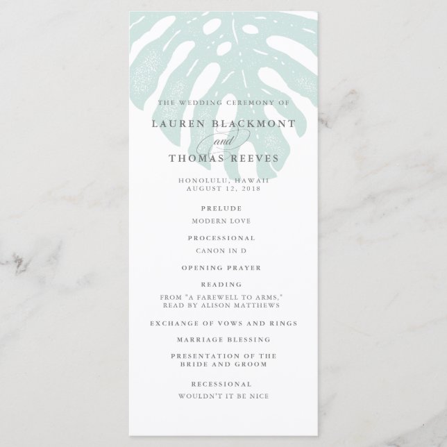Vintage Tropics doppelseitiges Hochzeitsprogramm Programm (Vorderseite)