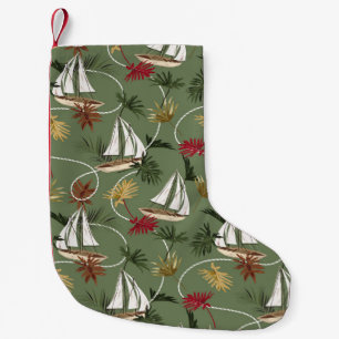 Vintage tropische Blätter, Boot- und Segelseilsee Kleiner Weihnachtsstrumpf