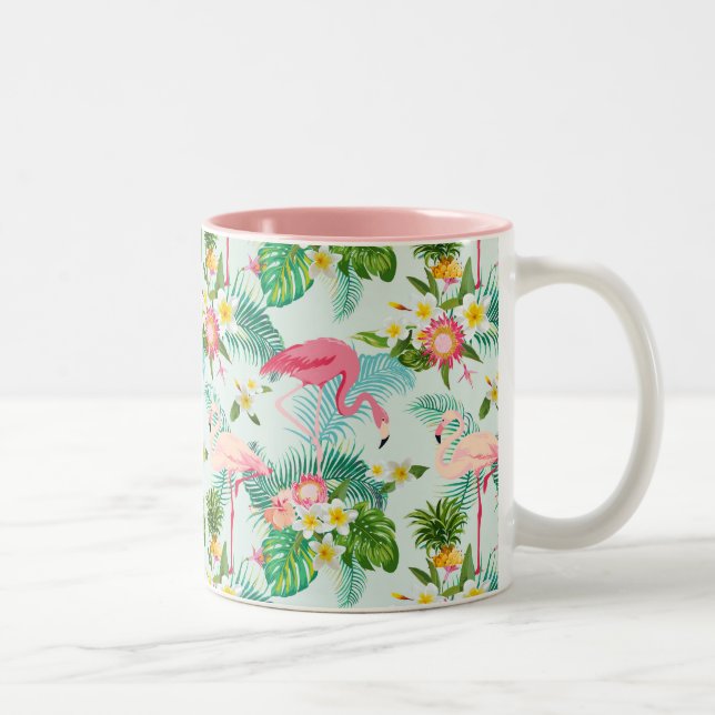 Vintage tropische Blume und Vögel Zweifarbige Tasse (Rechts)