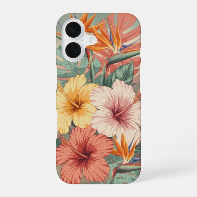 Vintage Tropische Blumen iPhone 16 Hülle (Rückseite)