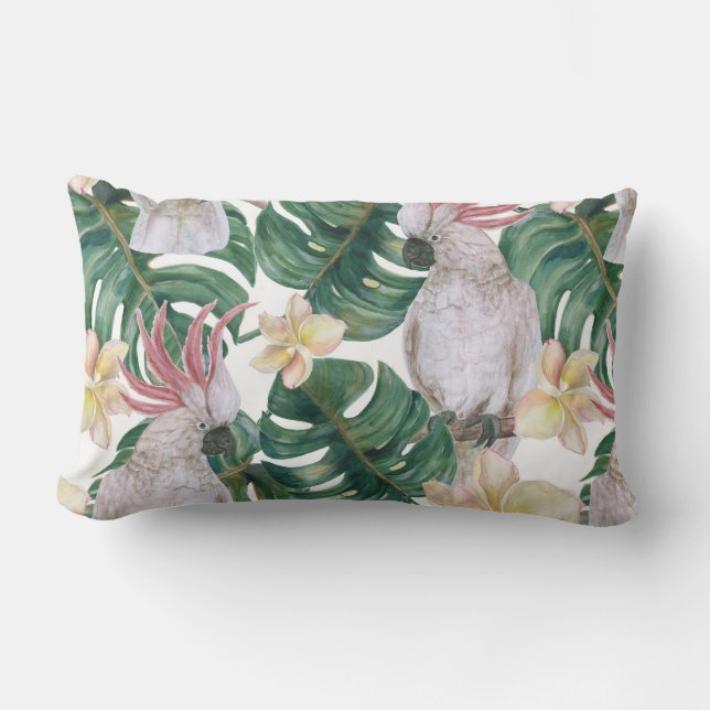 Vintage tropische Cockatoo-Blume Lendenkissen (Vorderseite)