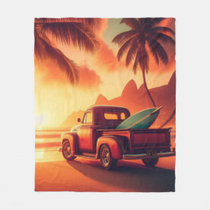 vintage tropische/hawaiianische Surf-Truck Fleecedecke