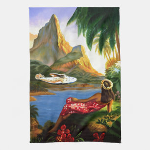 Vintage tropische hawaiische SeeFlugzeug-Palme Geschirrtuch