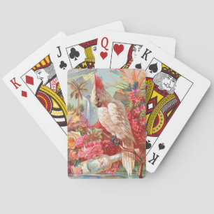 Vintage tropische Kakadu- und Rosen-Botanikkunst Spielkarten