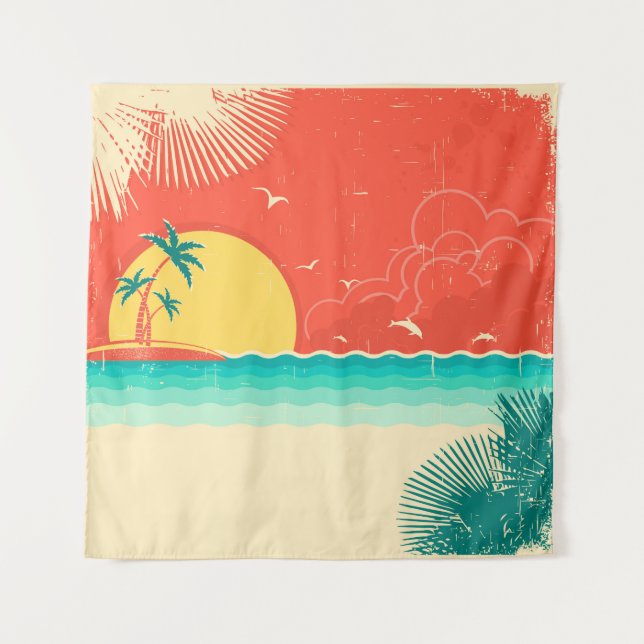 Vintage tropische Landschaft Wandteppich (Vorderseite)