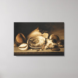 Vintage tropische Muscheln an der Steinkante Leinwanddruck