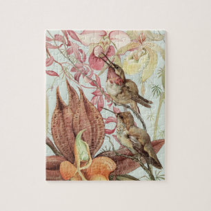 Vintage tropische Orchideen, Blume und Hummingvöge Puzzle