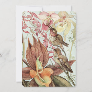 Vintage tropische Orchideen, Blumen und Kolibris Einladung