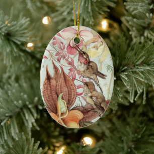 Vintage tropische Orchideen, Blumen und Kolibris Keramik Ornament