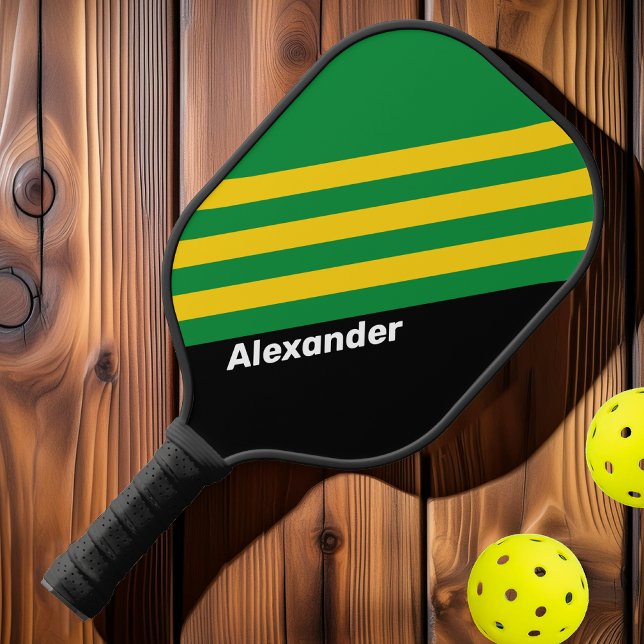 Vintage tropische Palmstreifen mit Namen Pickleball Schläger (Von Creator hochgeladen)