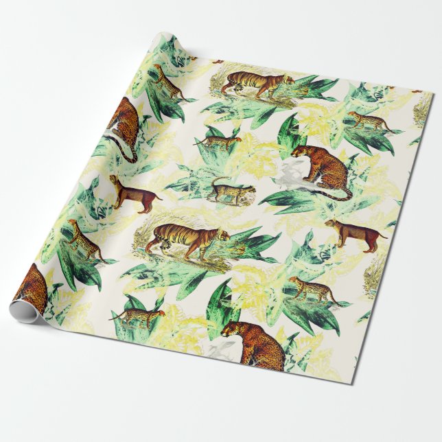 Vintage tropische Safari Wildkatzen Tiger Leopard Geschenkpapier (Ungerollt)