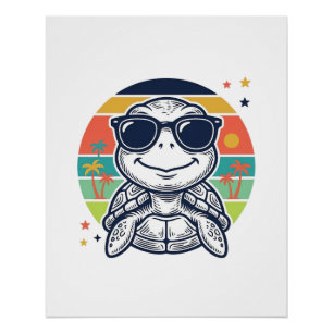 Vintage-Tropische-Sch Schildkröte-Sonnenbrille-Str Poster