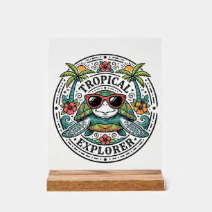 Vintage-Tropische-Seeschildkröten-Sonnenbrille-Gra Acrylschild