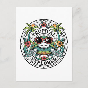 Vintage-Tropische-Seeschildkröten-Sonnenbrille-Gra Postkarte