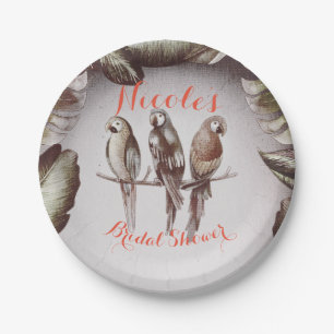 Vintage Tropische Tiki Vögel Papageien & Blätter P Pappteller