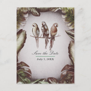 Vintage-Tropische-Tiki-Vögel-Papageien-Save-the-Da Ankündigungspostkarte