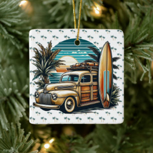 vintage tropischer/hawaiianischer Surf-Truck Keramikornament