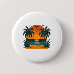 Vintage Tropischer Sommer Retro Sonnenuntergang Pa Button