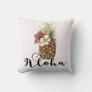 Vintage Tropisches Ananas Hibiskus Florales Aloha Kissen