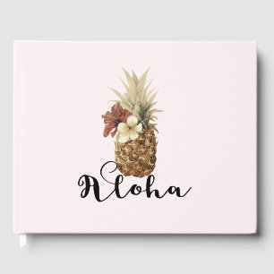 Vintage Tropisches Ananas Hibiskus Florales Hochze Gästebuch