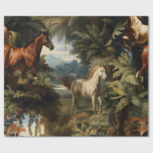 Vintage Tropisches Pferdemuster Elegantes Reitspor Geschenkpapier