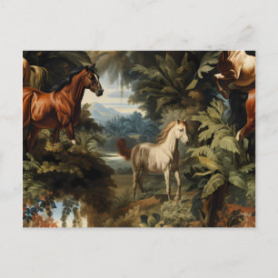 Vintage Tropisches Pferdemuster Elegantes Reitspor Postkarte