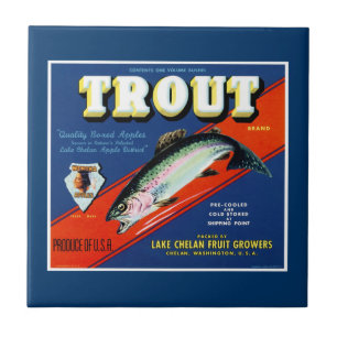 Vintage Trout Brand Apfel Etikett Fliese