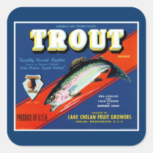 Vintage Trout Brand Apfel Etikett Quadratischer Aufkleber
