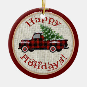 Vintage Truck Embroidery   Hoop Christmas Keramik Ornament