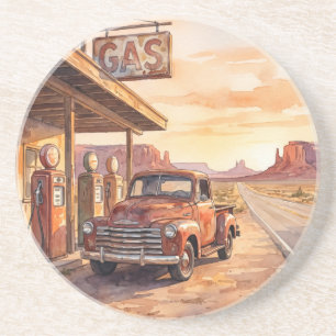 Vintage Truck Route 66 Wüsten-Tankstelle Untersetz Getränkeuntersetzer