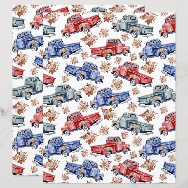 Vintage Trucks Scrapbook Paper (Vorne/Hinten)