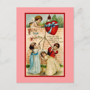 Vintage true Valentine, children, cupid, heart Feiertagspostkarte