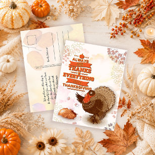 Vintage Truthahn Kürbis Herbstlaub Thanksgiving Postkarte