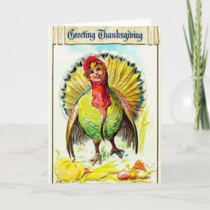 Vintage Truthahn mit menschlichem Kopf Thanksgivin Feiertagskarte