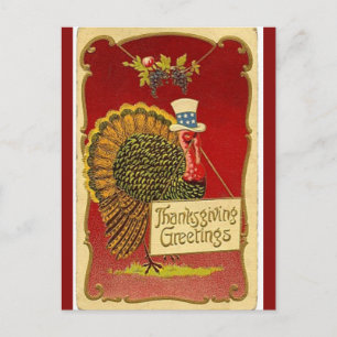 Vintage Truthahn mit Zylinder - Thanksgiving-Grüße Postkarte