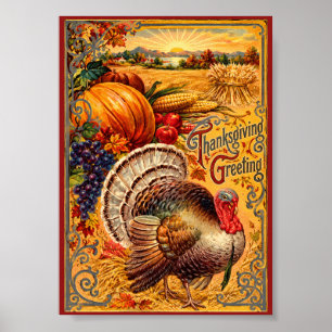 Vintage Truthahn Thanksgiving-Karte Poster