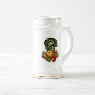 Vintage Truthahn und Kürbis Thanksgiving-Geschenk Bierglas