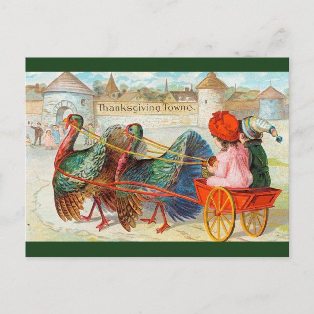 Vintage Truthähne im Erntedank Towne Postkarte (Vorderseite)