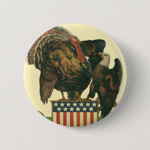 Vintage Truthahntags-Truthahn, Adler, amerikanisch Button