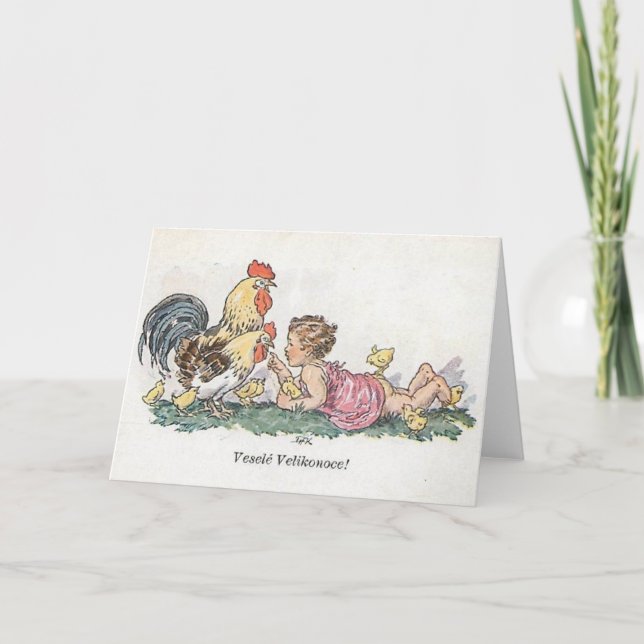 Vintage tschechische/slowakische Ostern-Karte Feiertagskarte (Vorderseite)