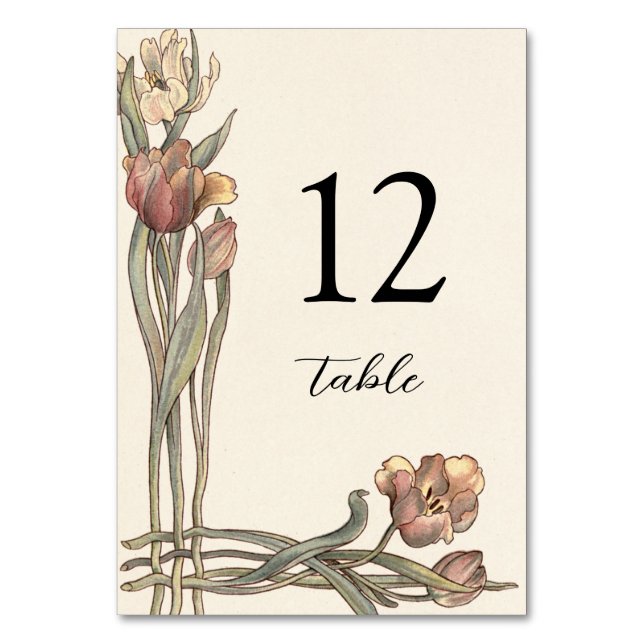 Vintage Tulip Floral Frame Tischnummer (Vorderseite)