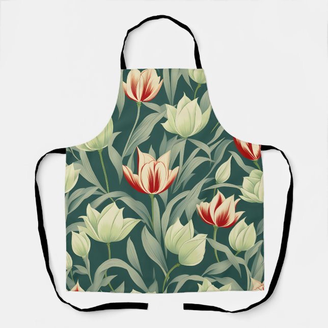 Vintage Tulips Botanisches Muster Schürze (Vorderseite)