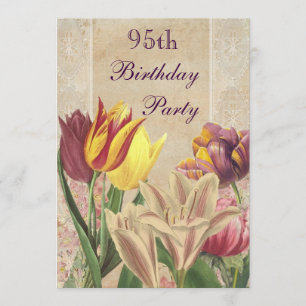 Vintage Tulips & Lilies 95. Geburtstag Einladung