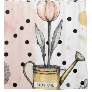 Vintage-Tulpen-Aquarell-Polka-Dot-Kunst Duschvorhang